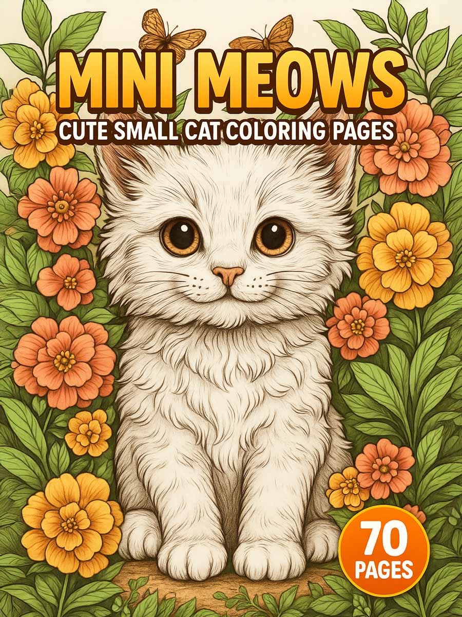 Mini Meows – 70 Cute Small Cat Coloring Pages | Enchanted Coloring Pages